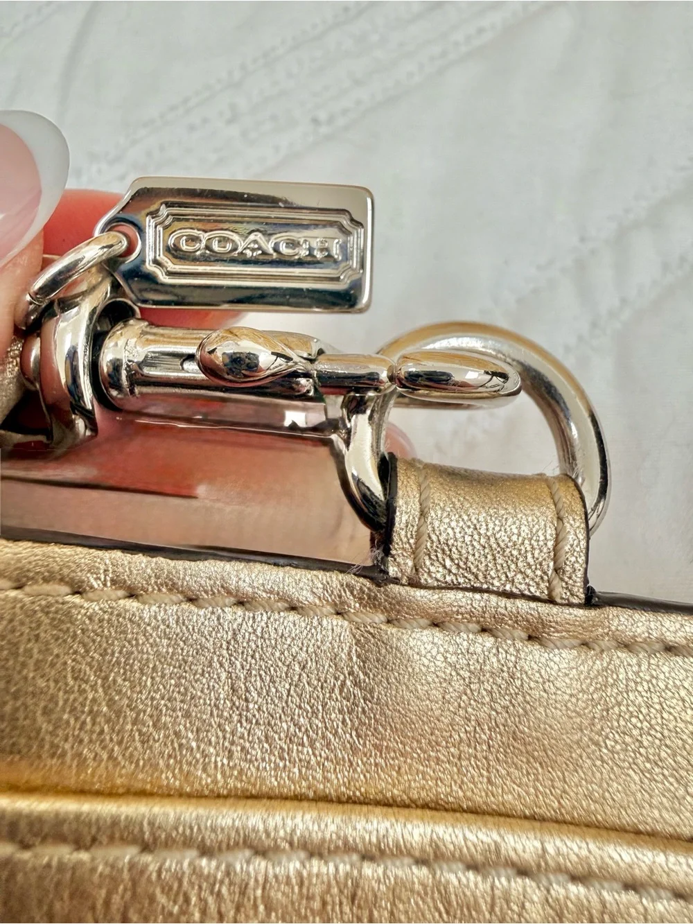 Coach Brown Signature Canvas Cardholder with Metallic Gold Trim and Wristlet